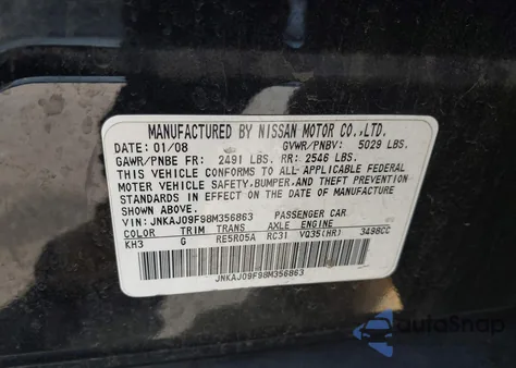 2008 Infiniti Ex35 Journey from USA, damaged, VIN JNKAJ09F98M356863